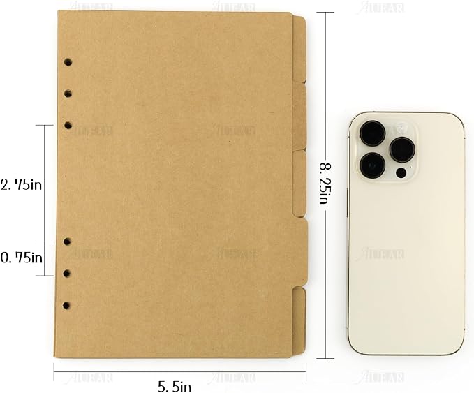 AUEAR, 3 Sets A5 Kraft Paper Divider 6 Holes Ring Index Page Tab Cards - Image 2