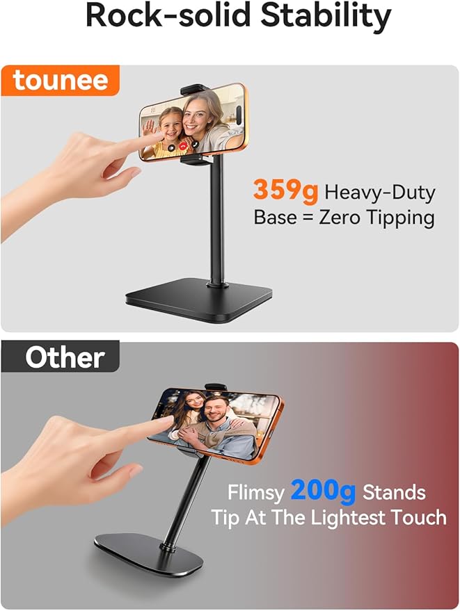 tounee Phone Stand for Desk, 8-11" Height Adjustable Cell Phone Holder for Live - Image 4