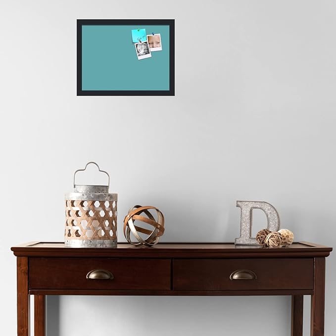 PinPix 16x12 Inch Cork Bulletin Board. This Decorative Framed Pin Board Comes with Aqua Pastel Design and a Satin Black Frame. Ideal for Home Office Decor or Message Board (PinPix-1806)-DeskLoop Office