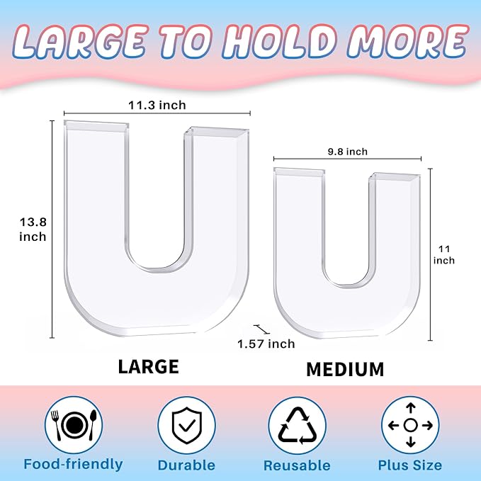 13.8" Extra Large Acrylic Letter Charcuterie Board Box, Reusable Fillable - Image 2
