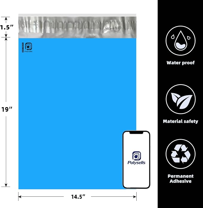 POLYSELLS 100 pcs 14.5x19 Inches Blue Poly Mailers Shipping Envelopes, Strong - Image 2
