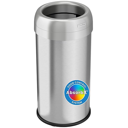 iTouchless Dual-Deodorizer Trash Can and Recycle Bin, Stainless Steel Commercial Grade Large 10 Inch, Home, Restaurant, Restroom, Office, 16 Gallon / 61 Liter, Open Top, Round-DeskLoop Office