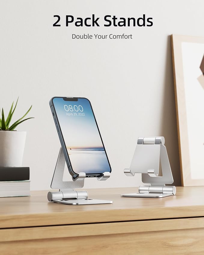Nulaxy 2 Pack Dual Folding Cell Phone Stand, Fully Adjustable Foldable Desktop - Image 2
