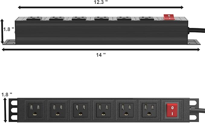 20PCS 6 Outlet Power Strip, Metal Mountable Power Strip Surge Protector, Heavy Duty Wall Mount Power Outlet for Commercial, Industrial, Workshop, Long Power Cord, 15A/125V 1875W-DeskLoop Office
