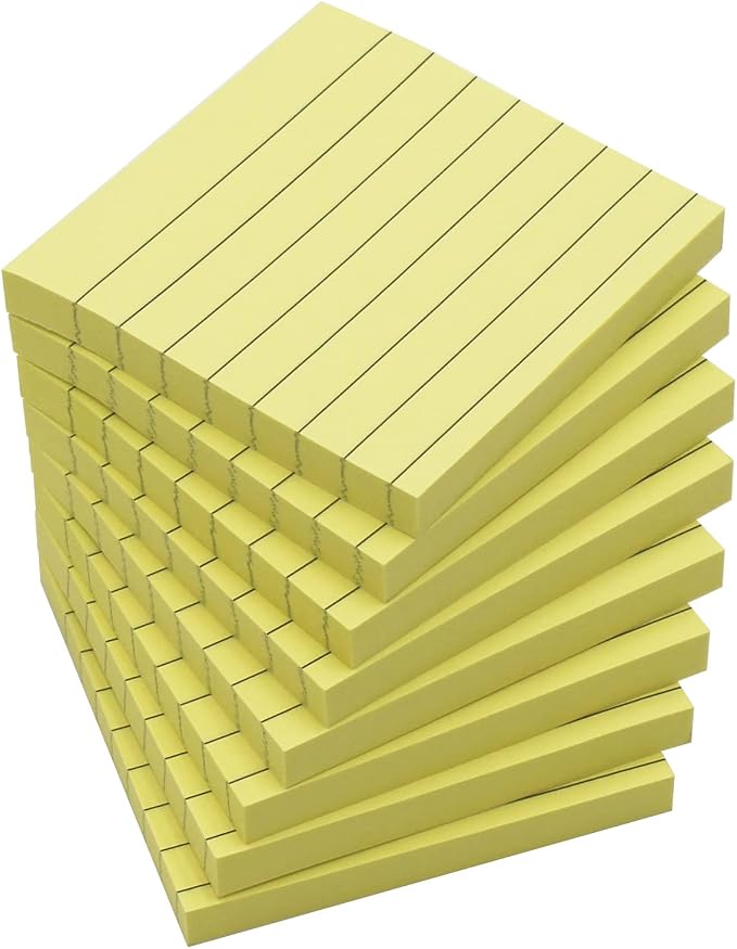 Lined Sticky Notes, 3x3 Inch, Self-Stick Notes, Pastel Yellow Color Pads/Pack by Stationerymadeawesome