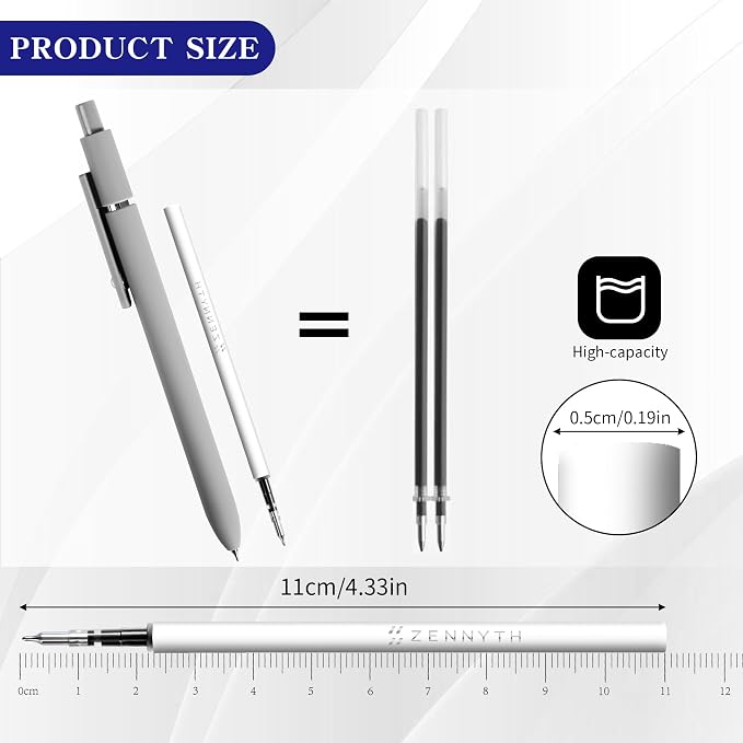 Gel Pen Refills 0.5 for Click pens, Quick Drying Ink Pen Refills Black Smooth - Image 4