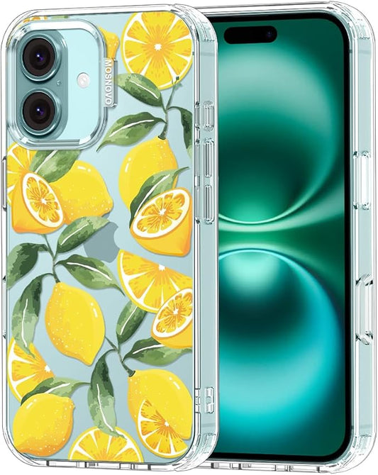 MOSNOVO Case for iPhone 16 Plus, [Buffertech 6.6ft Military-Grade Drop Protection] [Anti Peel Off Tech] Clear TPU Bumper Phone Case Cover Design - Lemon-DeskLoop Office