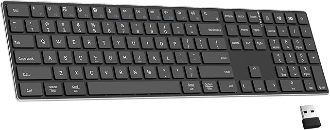 2.4G Wireless and Bluetooth Keyboard with Numeric Keypad, Multi-Device, Rechargeable, Compatible with Mac, Windows (Black)-DeskLoop Office