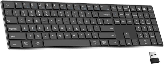2.4G Wireless and Bluetooth Keyboard with Numeric Keypad, Multi-Device, Rechargeable, Compatible with Mac, Windows (Black)-DeskLoop Office