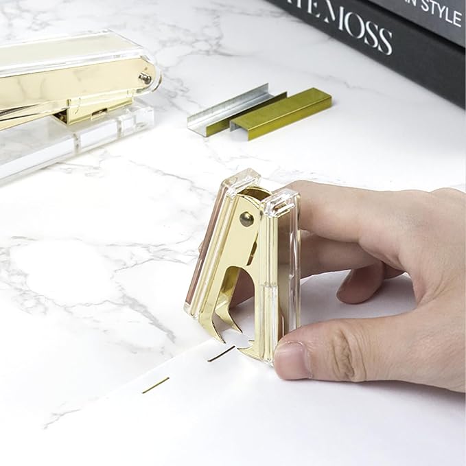 NatSumeBasics Clear Acrylic Staple Remover 2pcs Cute Gold Staple Stapler - Image 4