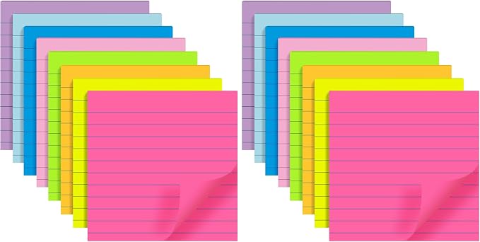 8 Pads Lined Sticky Notes 4x4 in Post, 8 Colors Self Sticky Notes Pad Its by YEECOK