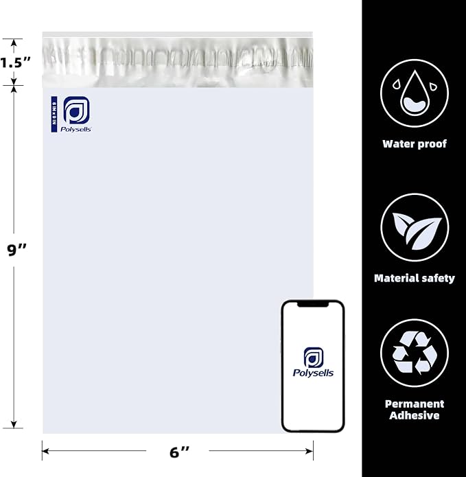 POLYSELLS 1000 pcs 6x9 Inches White x Silver Poly Mailers Shipping Envelopes - Image 3