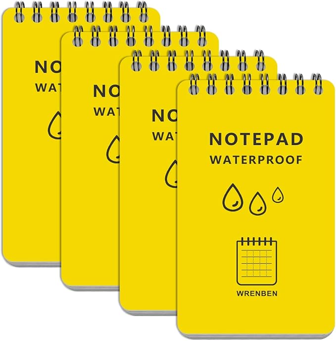 Weatherproof Top Spiral Notebook 3x5 Pocket Notepad with Waterproof Paper and Hard Cover, 100 Pages per Steno Pad, Graph Pattern (3" x 5", Yellow)-DeskLoop Office
