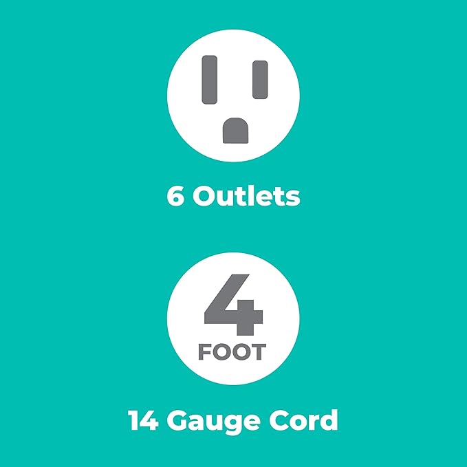 KMC 6-Outlet Surge Protector Power Strip 2-Pack, Overload Protection, 4-Foot Cord, 900 Joule - White-DeskLoop Office