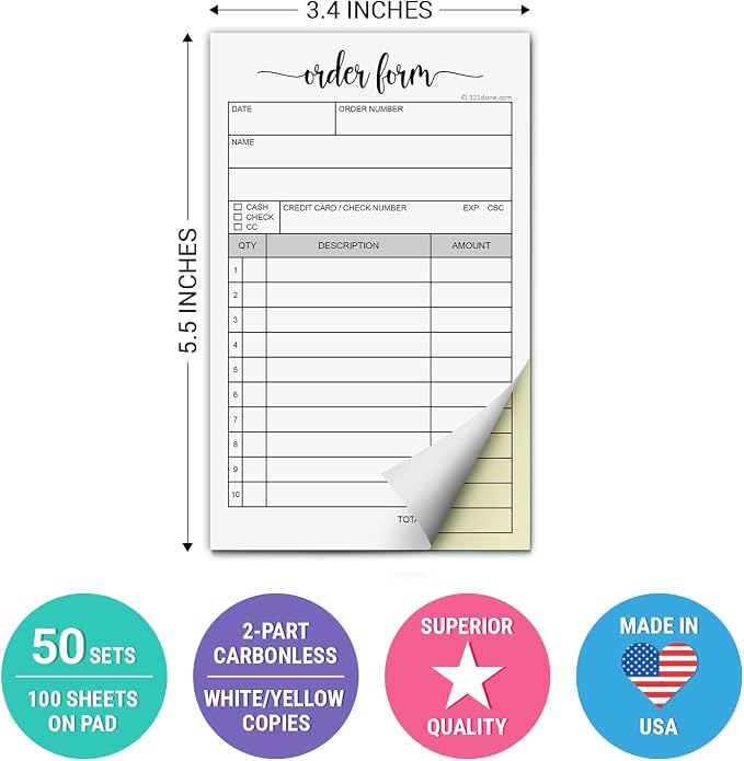 321Done Order Form Pad with Carbon Copies - Image 2