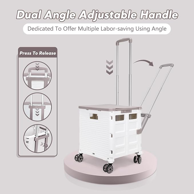 FELICON SELORSS Folding Utility Cart Portable Rolling Crate Handcart-White | - Image 2