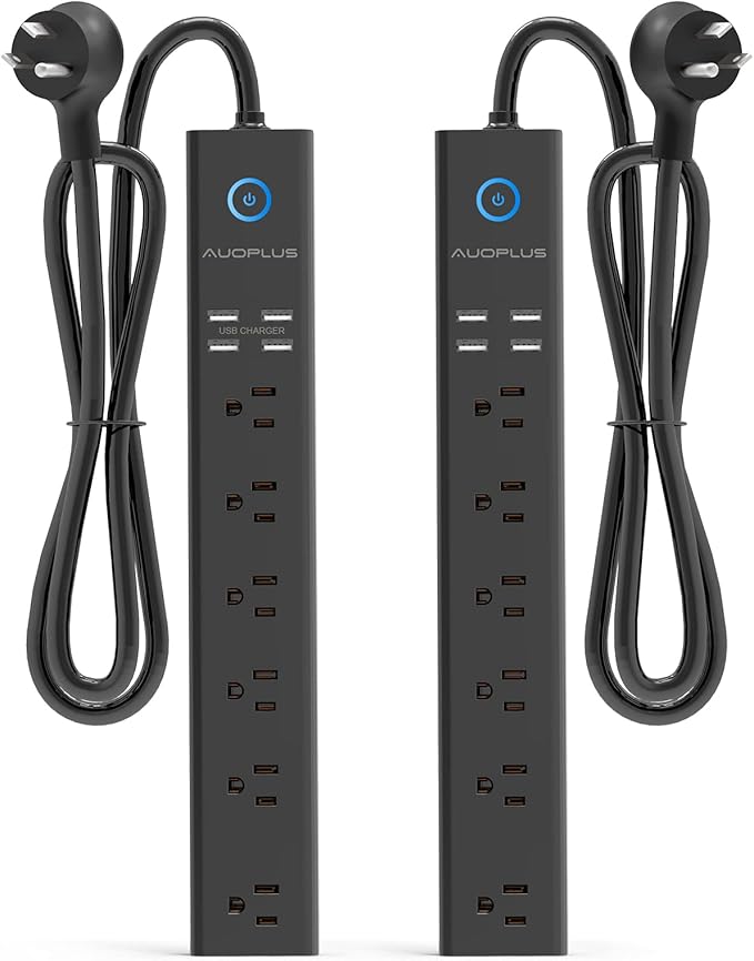 2 Pack Power Strip Surge Protector - AUOPLUS 6 Outlets 4 USB Ports 6Ft Long Extension Cords, Flat Plug Overload Protection, 2100 Joules, Wall Mount for Home, Office and Dorm Essential, ETL Listed-DeskLoop Office
