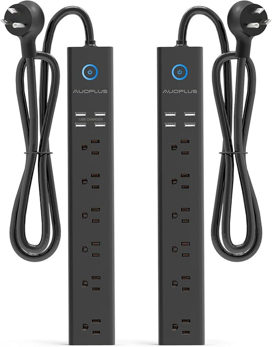 2 Pack Power Strip Surge Protector - AUOPLUS 6 Outlets 4 USB Ports 6Ft Long Extension Cords, Flat Plug Overload Protection, 2100 Joules, Wall Mount for Home, Office and Dorm Essential, ETL Listed-DeskLoop Office