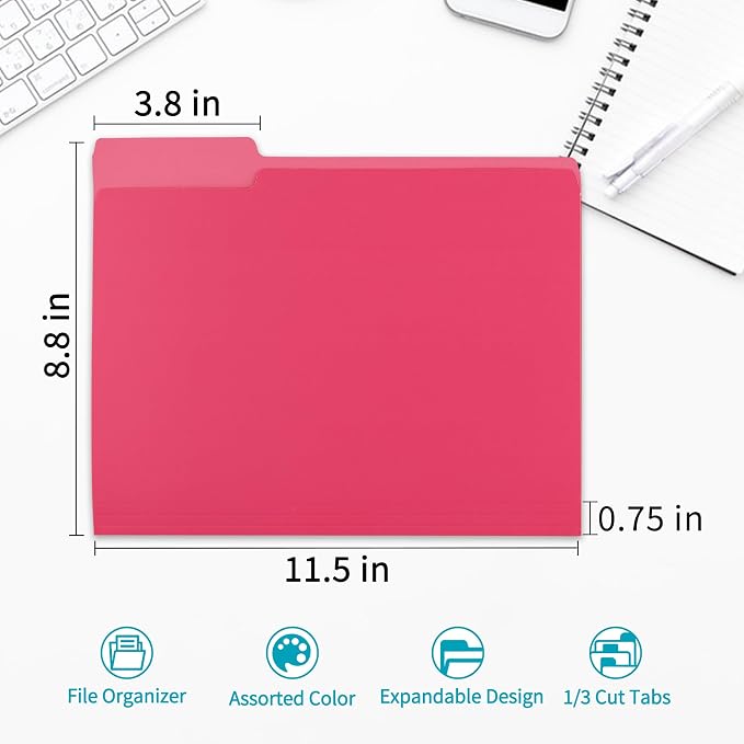 100 Packs Colored File Folders, Rose Red File Folders, Two Tone Color File - Image 2