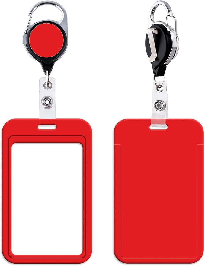 Cute Red ID Badge Holder Plain Heavy Duty Keychain Retractable Badge Reel ID by beemorita