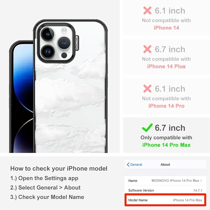 MOSNOVO Case for iPhone 14 Pro Max, [10ft 4X Military-Grade Drop Protection] Durable & Shockproof Phone Case Cover Design for iPhone 14 Pro Max - Cloud - Clear Black-DeskLoop Office