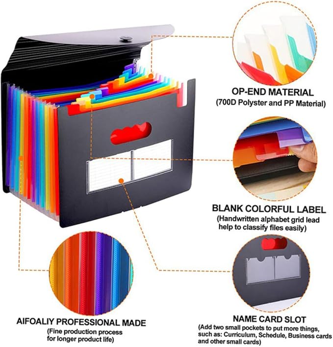 Lurrose 12 Layer PP Rainbow File Folder Multi-Function Accordion Document - Image 5