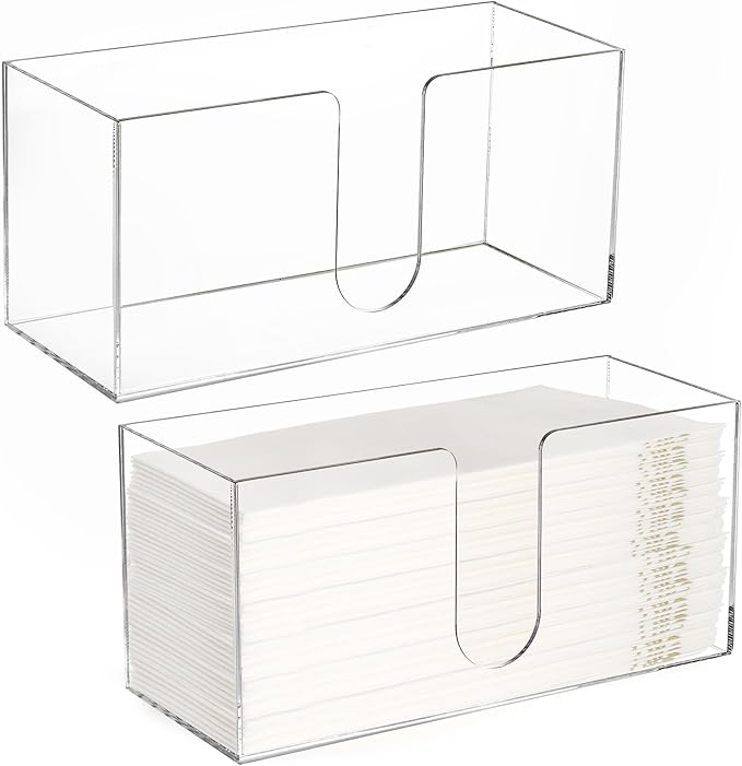 2 Pack Acrylic Paper Towel Holder, Folded Countertop Z-fold C-fold Trifold Napkin Dispenser, Clear Hand Towel Storage Holder Tray for Bathroom, Kitchen, Restaurant-DeskLoop Office