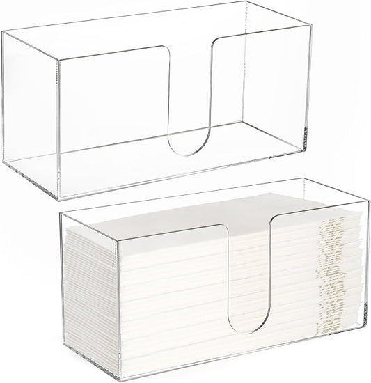 2 Pack Acrylic Paper Towel Holder, Folded Countertop Z-fold C-fold Trifold Napkin Dispenser, Clear Hand Towel Storage Holder Tray for Bathroom, Kitchen, Restaurant-DeskLoop Office