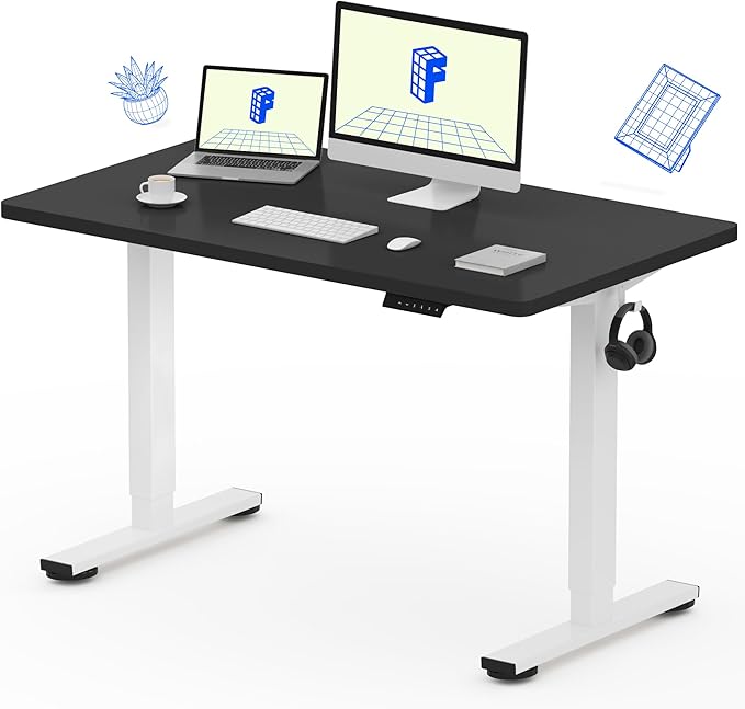 FLEXISPOT EN1 One Piece Standing Desk, 48 x 24 Inch Electric Adjustable Height Desk for Home Office and Computer Workstation (White Frame + Black Top, 2 Packages)-DeskLoop Office