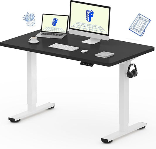 FLEXISPOT EN1 One Piece Standing Desk, 48 x 24 Inch Electric Adjustable Height Desk for Home Office and Computer Workstation (White Frame + Black Top, 2 Packages)-DeskLoop Office