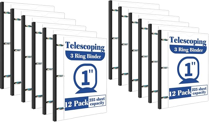 INFUN 1 Inch Telescoping 3 Ring Binder -12 PCS-White, Flexible Binders by INFUN