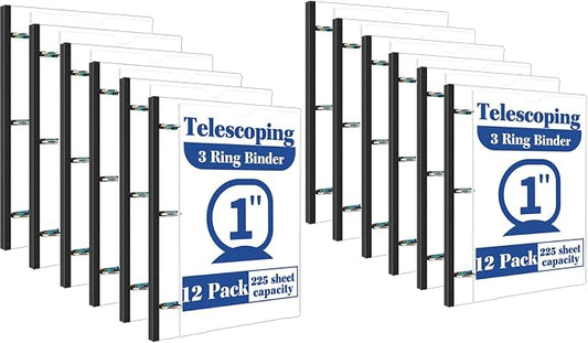 INFUN 1 Inch Telescoping 3 Ring Binder -12 PCS-White, Flexible Binders by INFUN