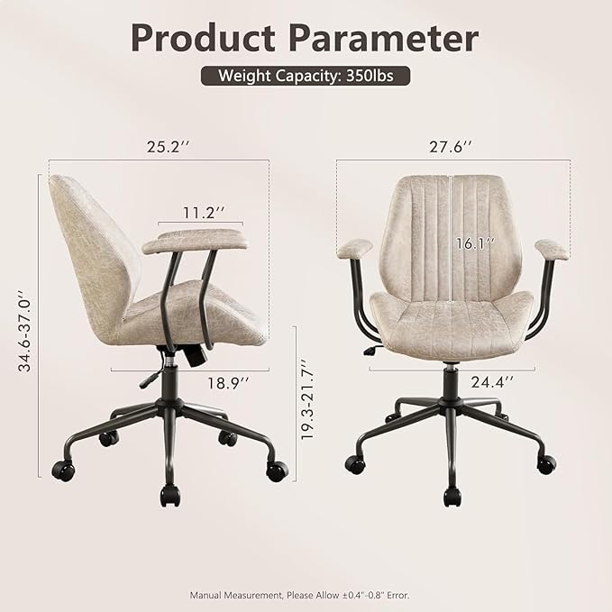 Mid Century Modren Office Chair - Swivel Executive Chair with Lumbar Support, Mid Back Ergonomic Computer Desk Chair with Wheels,Faux Lether Suede Task Chair,350lbs (Beige, Mid Back)-DeskLoop Office