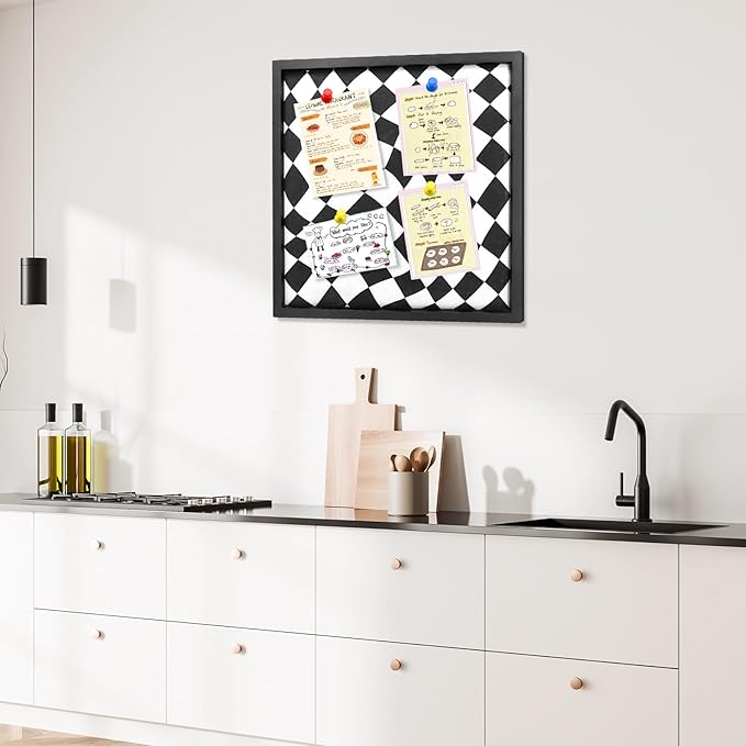 Cork Bulletin Board with Decorative Black and White Linen – 20x20 Inch Square Pin Board for Walls, Girls Vision Board for Organizing Notes, Photos & Reminders, Perfect for Office & Home-DeskLoop Office