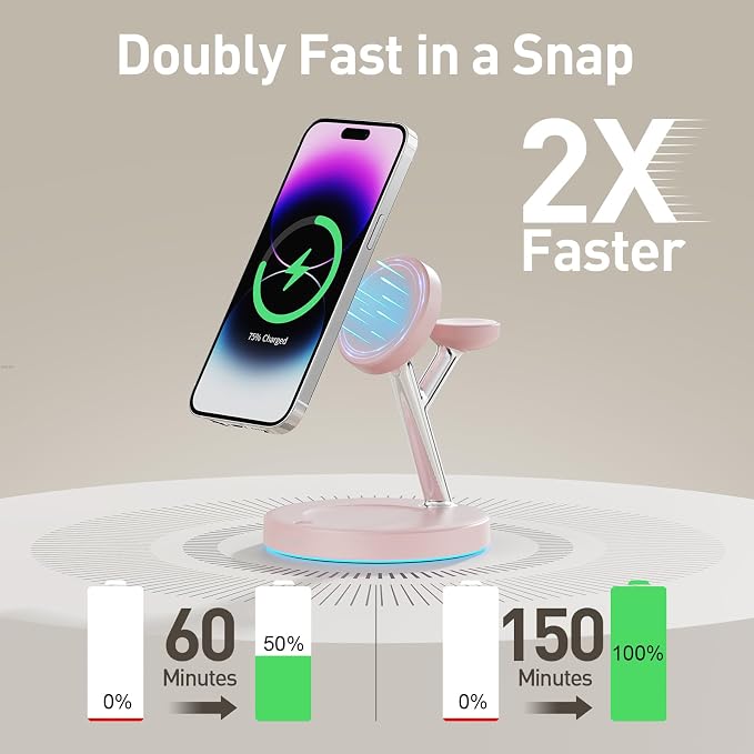 【Adjustable Blue Ambient Light】 Wireless Charger 3 in 1 - Image 2