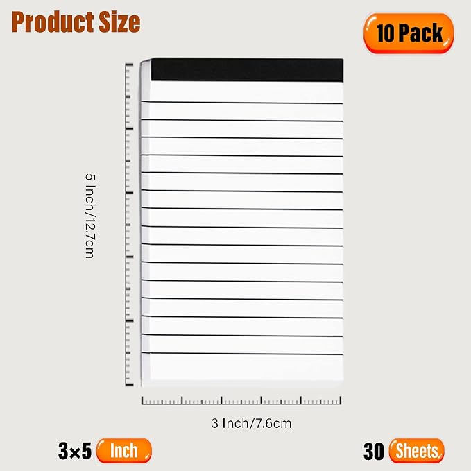 10 Pack Pocket Mini Notepads Refills, Memo Pad, 3×5Inch Lined Writing Pads - Image 2