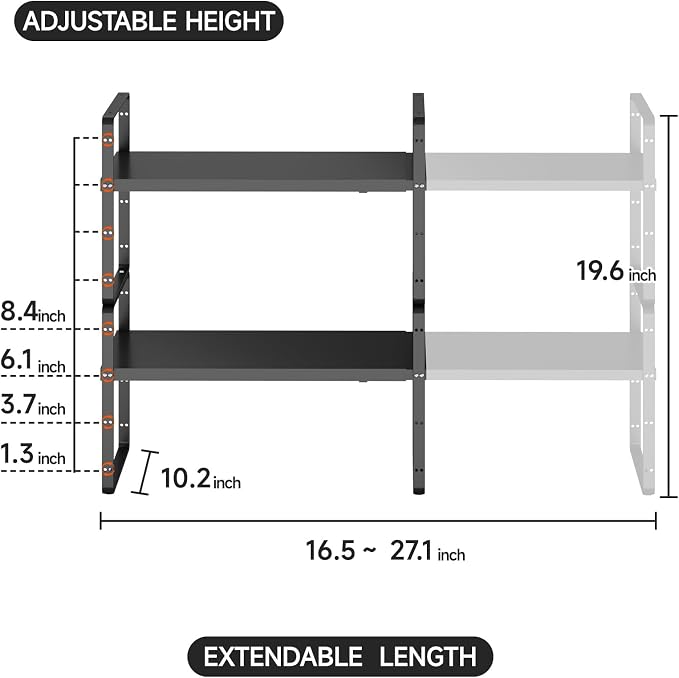 jkxoo 2Pack 16.5-27’’L Expandable Kitchen Shelf Organizer, Stackable Shelves - Image 2