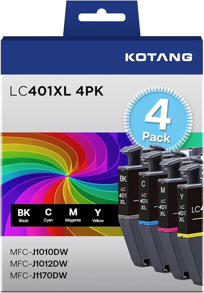 LC401XL Ink Cartridge Replacement for Brother LC401XL Ink Work with MFC-J1170DW J1010DW J1012DW Printer (Black, Cyan, Magenta, Yellow, 4 Pack)-DeskLoop Office