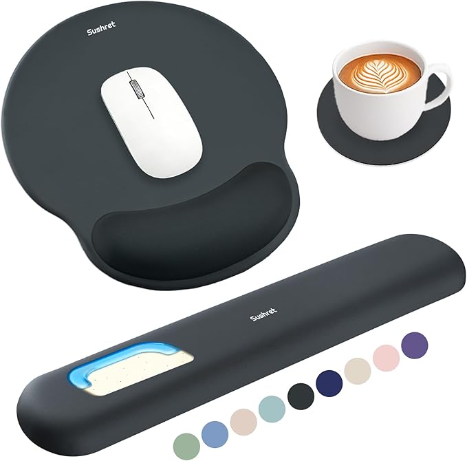 Sushret Mouse Pad and Keyboard Wrist Rest, 3-in-1 Gel Memory Foam Ergonomic by Sushret