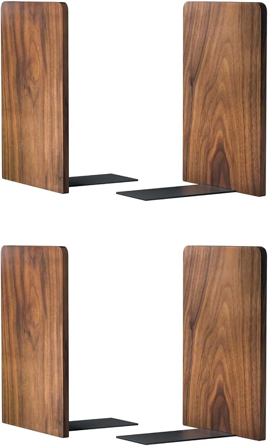 Large Bookend Hold Heavy Books- 7x4x5in 2 Pack Wood Bookends by Luxdecor