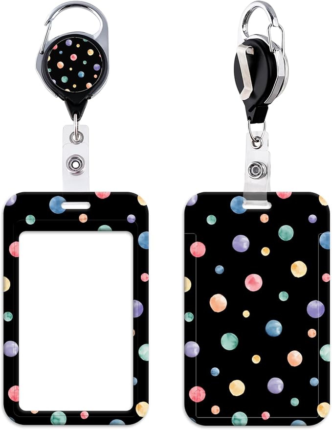 Cute Black ID Badge Holder Cool Preppy School Work Heavy Duty Retractable Badge by beemorita