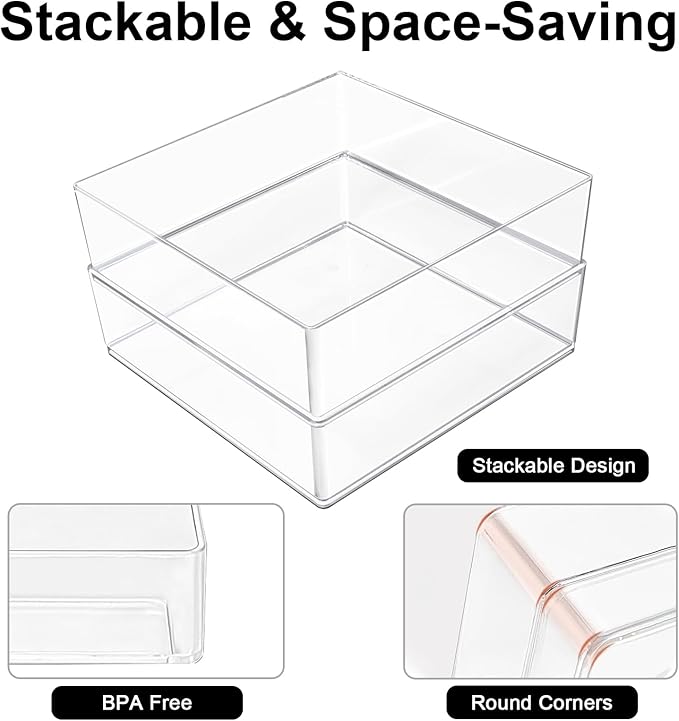 Stackable Acrylic Drawer Organizer Set, 11 PCS Multi-Size Storage Bins for Makeup, Office Desk, Bathroom, Vanity and Kitchen Utensils-DeskLoop Office