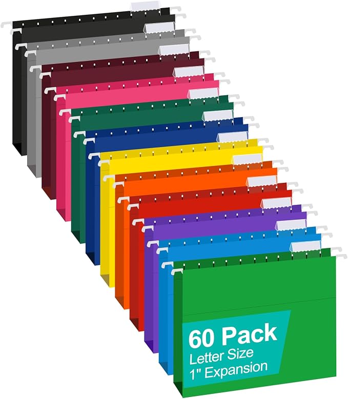 HERKKA Extra Capacity Hanging File Folders, 60 Pack Reinforced Letter Size by HERKKA