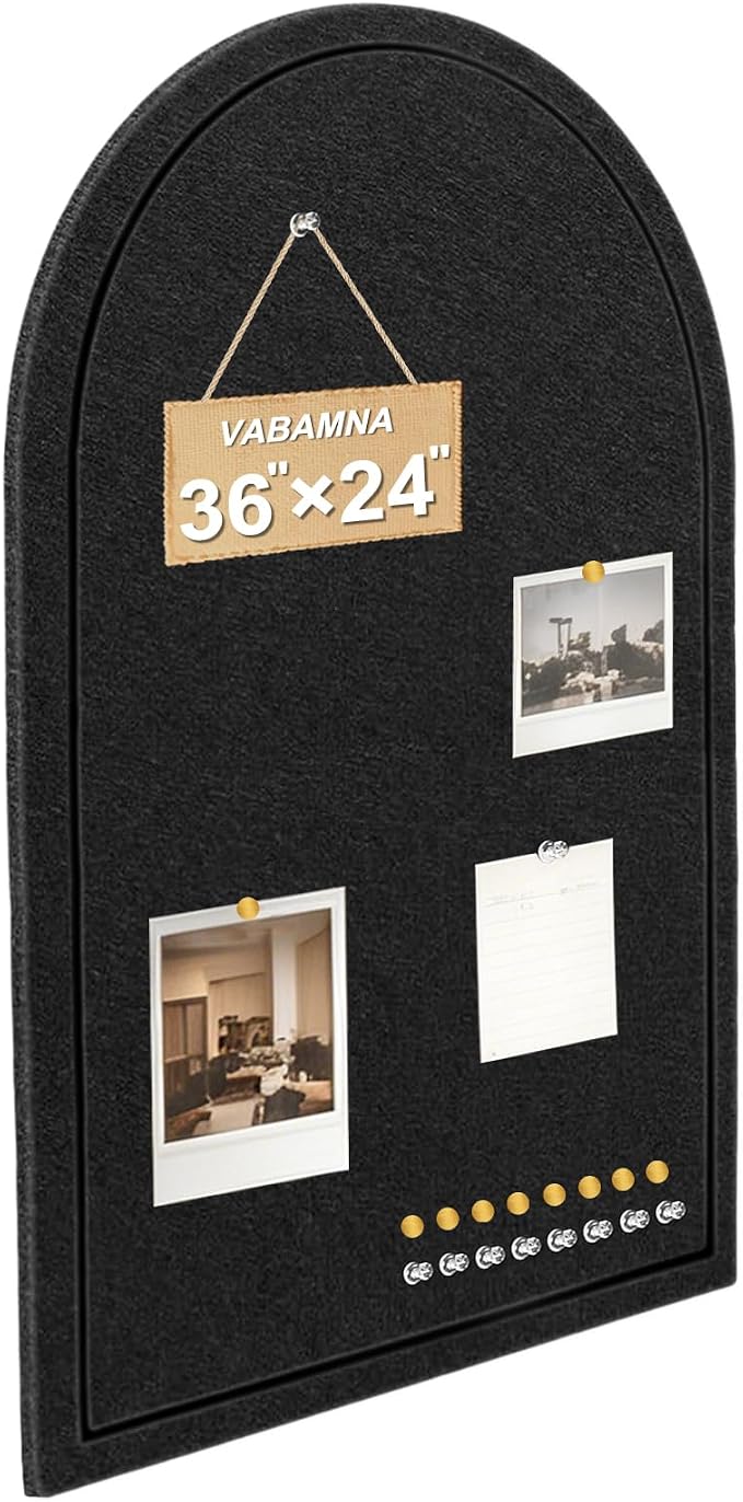 Arched Felt Bulletin Board, Sized 36" x 24" Cork Board Alternative Grooved Edge by VABAMNA