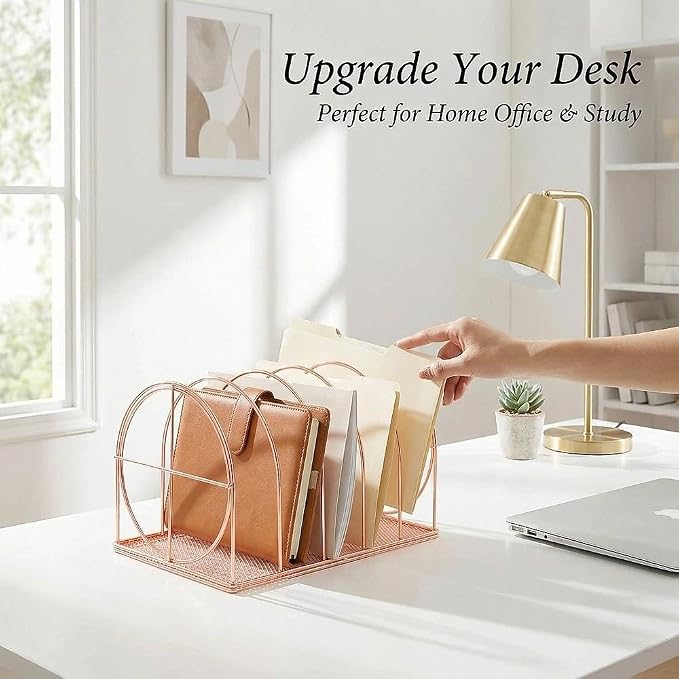 File Sorter Organizer, 5 Section Magazine Holder Rack, Desktop Round Wire Book - Image 3