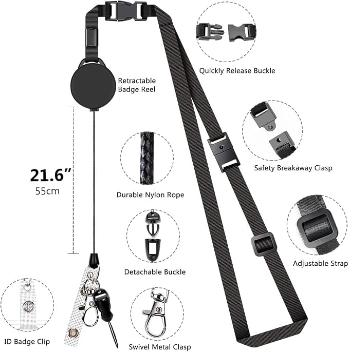 Leather Badge Holder and Adjustable Retractable Lanyards, Quick Release Buckle - Image 2