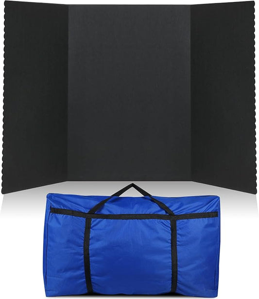 Paterr Trifold Poster Board with Storage Bag, Hook and Loop Fabric, Foldable 3 Panel Presentation Board for Science Fair and Exhibitions(Black,72 x 36 Inch)-DeskLoop Office