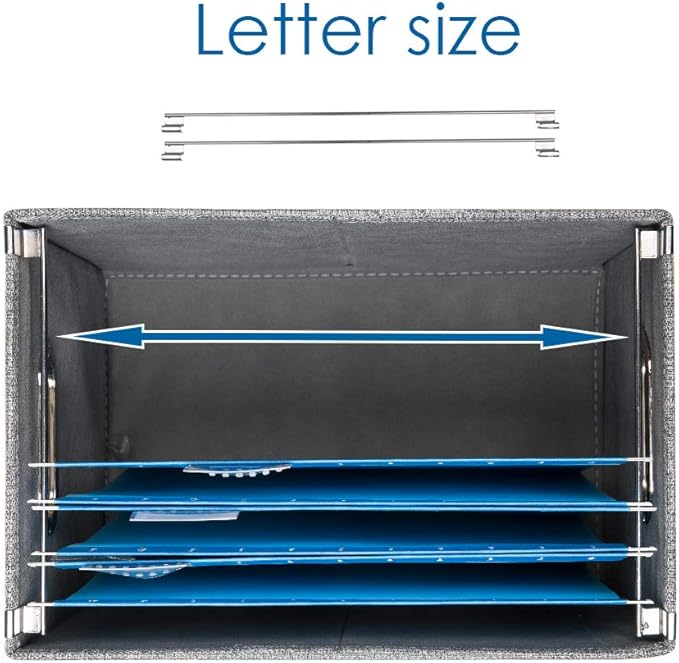 PRANDOM File Organizer Box - Set of 2 Collapsible Decorative Linen Filing Storage Hanging File Folders with Lids Office Cabinet Letter Size Grey (14x9.3x10.8 inch)