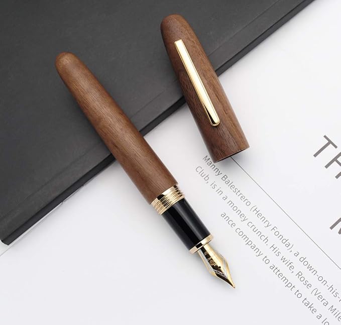 JINHAO 9056 Natural Wood Fountain Pen Handmade Ink Pen (Peach Wood, Medium Nib 0.7mm)-DeskLoop Office