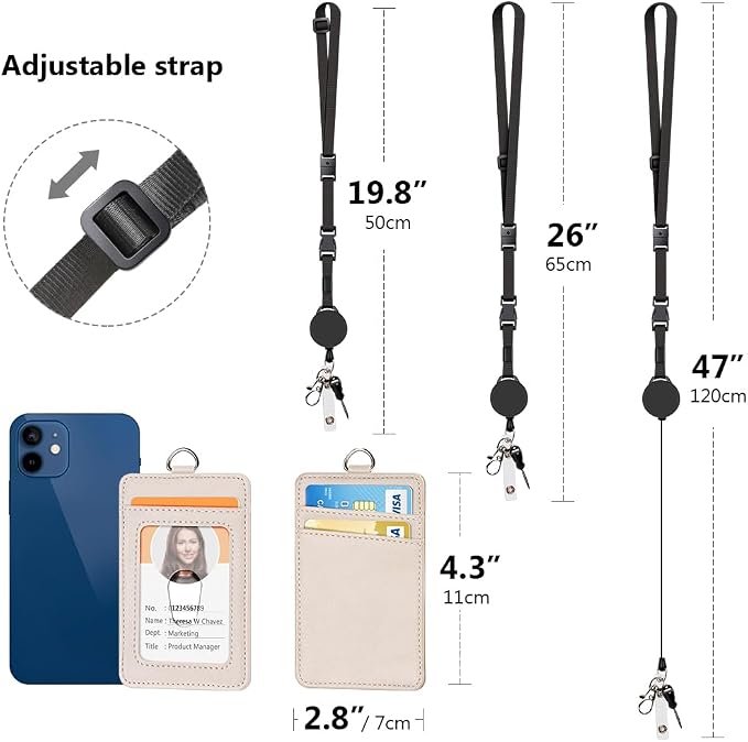 Leather Badge Holder and Adjustable Retractable Lanyards, Quick Release Buckle - Image 4